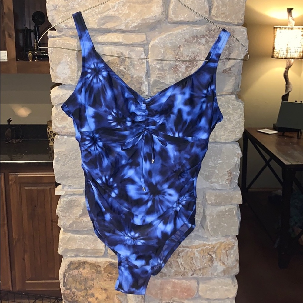 Blue black tie dye one piece swimsuit